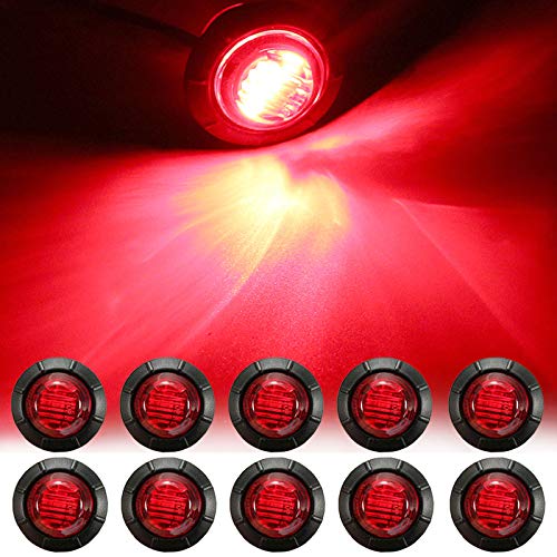 NBWDY 10 peças de luzes de LED vermelho com montagem de 3/4 polegadas, luzes de LED laterais, luzes de LED laterais, luzes de LED de marcador de reboque, para trailer, caminhão, trailer, carro, ônibus, vans