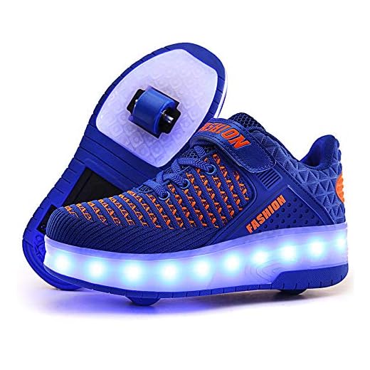 Qneic USB Chargable Double Roller Shoes Skate Shoes for Boys Girls Kids with Two Wheels