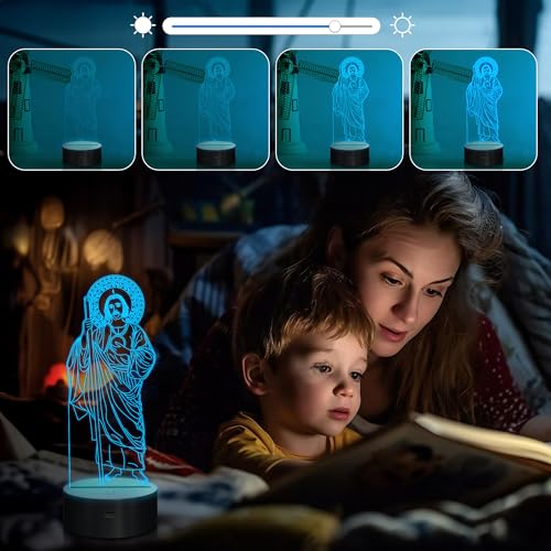 Attivolife Jesus Christ 3D Night Light, Cross Illusion Hologram LED Lamp with Remote Control + 16 Color Changing + Timer, Desk Decor Christian Birthday Baptism Altars Gift for Religious Women Men - Thumbnail 2