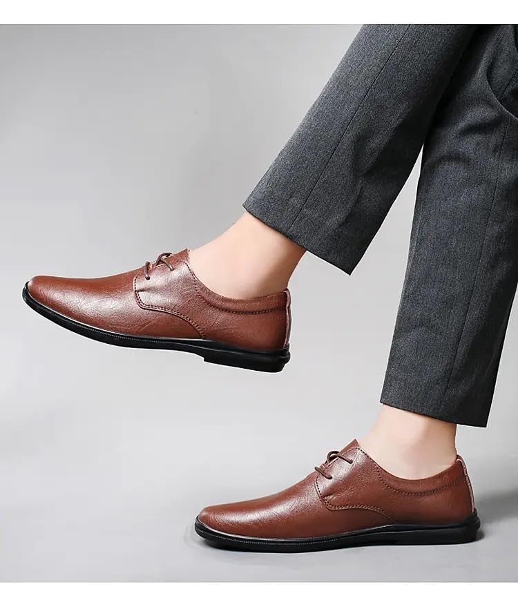 Dress Oxford Shoes for Men Lace Up Round Toe Vegan Leather Derby Shoes Block Heel Slip Resistant Rubber Sole Party4