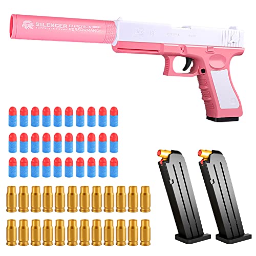 Pistola de Juguete, Glock de simulación, Pistola para niños con 2 revistas y 30 Balas, eyección automática de Balas, Divertido Juego al Aire Libre (Rosa y Blanco)
