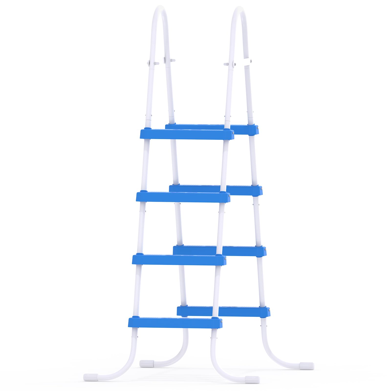 4 Steps Pool Ladder,Iron Above Ground Swimming Pools Steps Safety Ladders,Outdoor Pool Ladders,Heavy Duty Swimming Pools Ladder,with Metal Legs,for Outside Yard Backyard Garden Deck (White &amp; Blue)