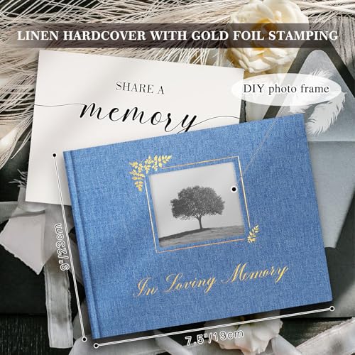 Image of Lanpn Funeral Guest Book for Memorial Service, in Loving Memory Book for Funeral with Table Sign, Funeral Favors Sign in Books with Open Window for Guests Celebration of Life Guest Book, Blue