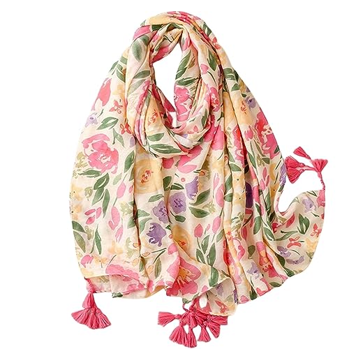 Écharpe femme coton lin doux imprimé Xb416-01 grand châle d'été léger