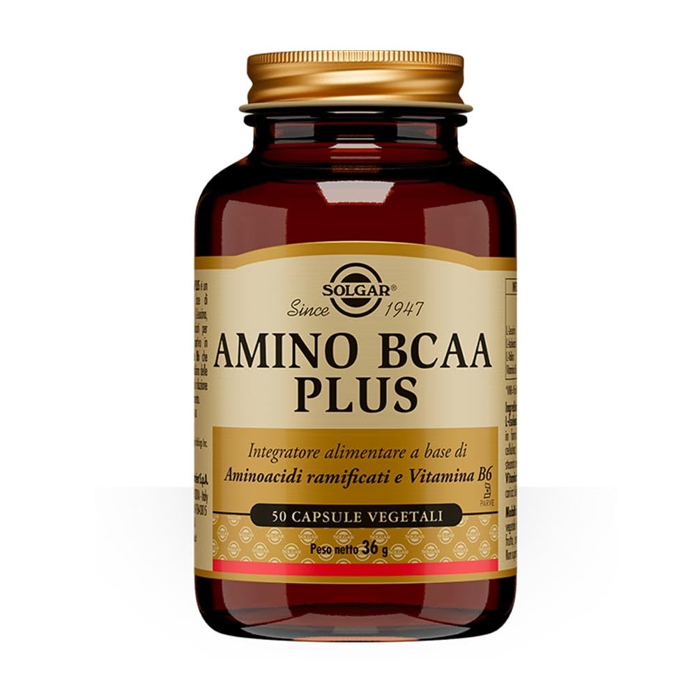 Solgar AMINO BCAA PLUS, 50 capsule vegetali – Aminoacidi ramificati + Vitamina B6 – metabolismo proteico e riduzione stanchezza