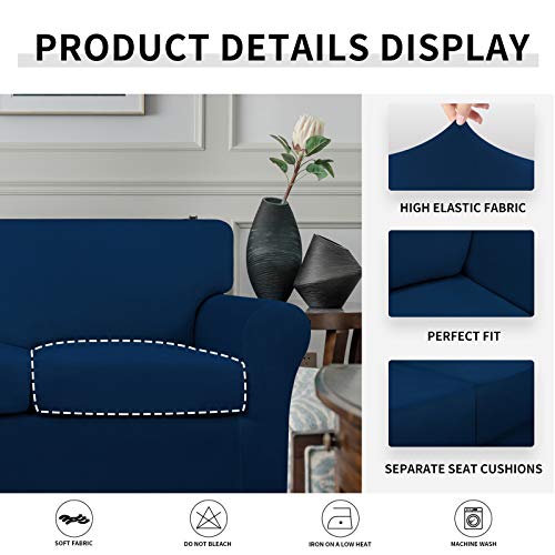 Image of Easy-Going 4 Pieces Oversized Stretch Couch Cover for Dogs Washable | Sectional Sofa Slipcover for 3 Separate Cushion Couch - Elastic Furniture Protector for Pets, Kids Navy