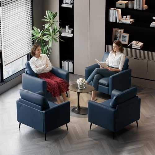 Image of TYBOATLE Faux Leather Accent Chair, Mid-Century Modern Comfy Living Room Chairs, Cozy Office Reading Chair, Reception Armchairs for Bedroom, Office, Waiting Room (Blue)