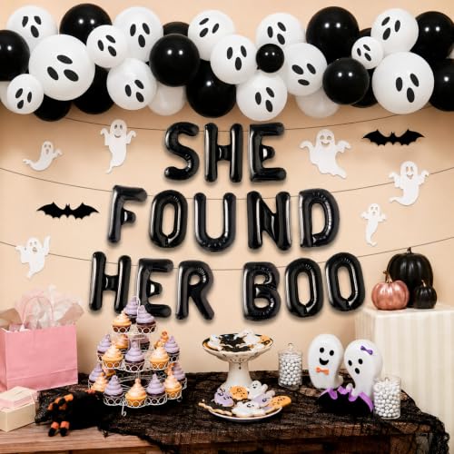 Black Bridal Shower Decorations She Found Her Boo Balloon Ghost Garland by Roaring Good Time - Used condition - Image 7
