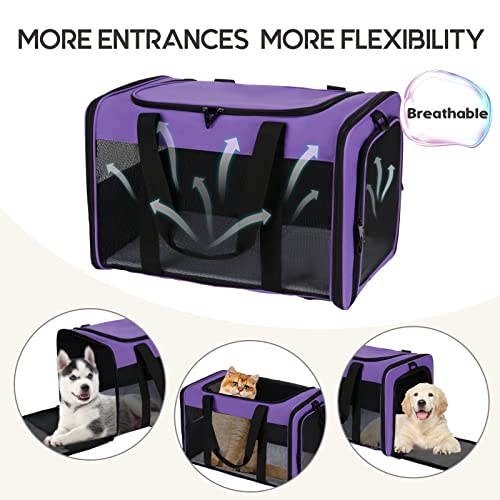 Zbrivier Cat Carrier for 2 Cats Airline Approved Pet Carrier, Large Dog Carrier for Medium Dogs up to 20 Lbs, Breathable Extra Large Cat Carrier with Lockable Zippers and Name Card(Large, Purple) - Image 3