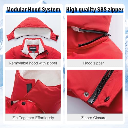 Image of Boys Winter Puffer Jacket Waterproof Hooded Parka Coat with Faux Fur Lining Warm Insulated Outdoor Jacket for Kids