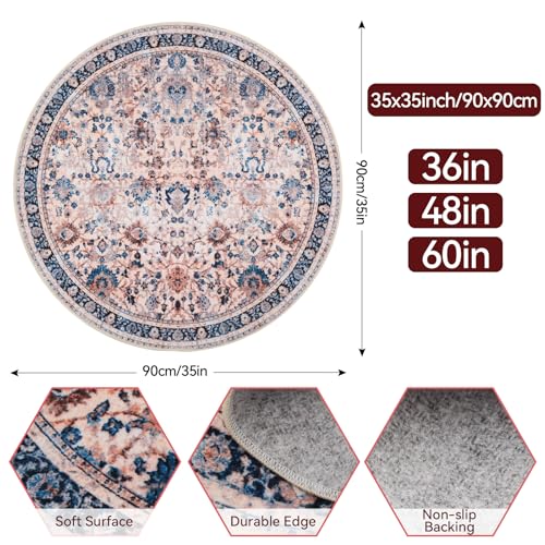 Tapete redondo Boho azul clásico 91 cm lavable antideslizante miniatura 2