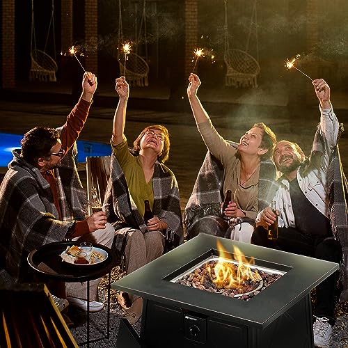 28" Steel 50K BTU Smokeless Propane Gas Fire Pit Square Table Fireplace for Outdoor Backyard Patio, Deck & Porch Heating, Black
