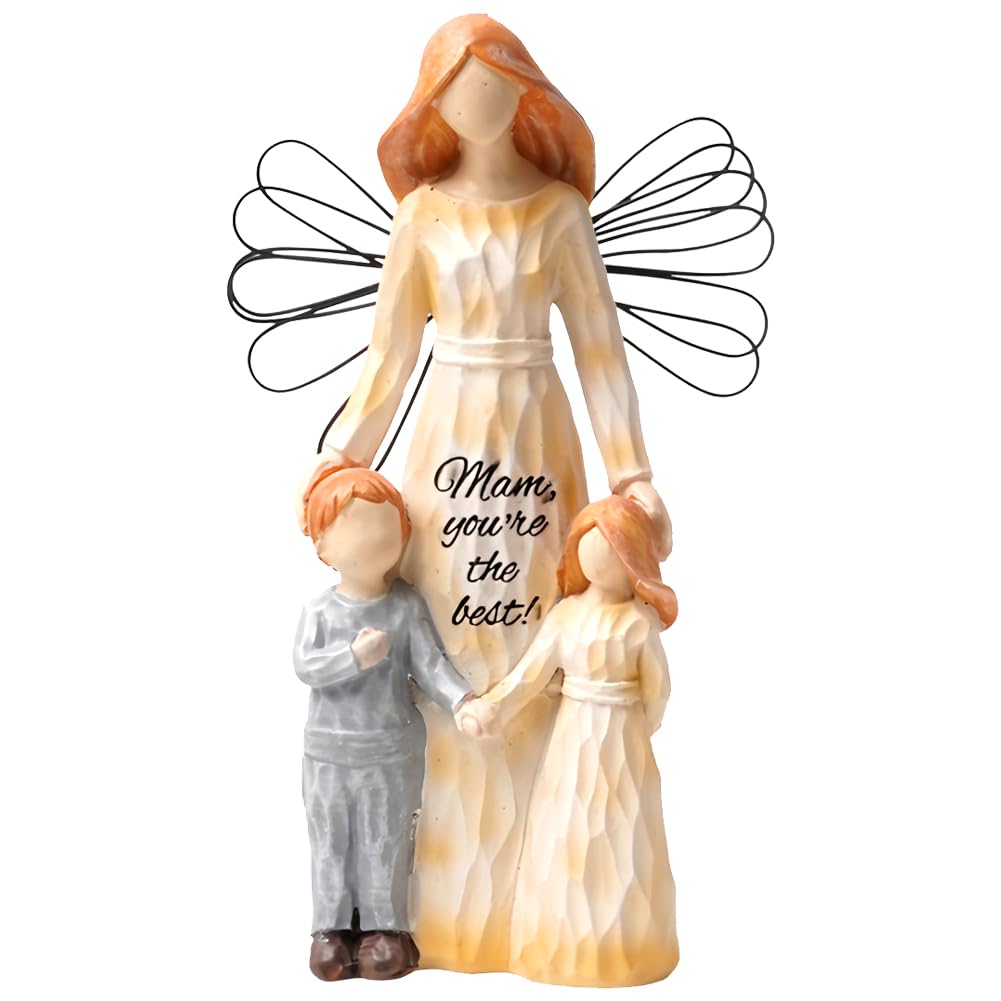 Myrkalatoy Brown Mother And Kids Figurines, Gifts For Mum From Daughter Sculpted Hand Painted Mother Daughter Figurines, Ornaments Memorial Gifts For Mother’s Day Anniversary Birthday