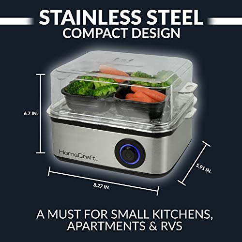 Homecraft Premium Stainless Steel 8 Capacity Electric Large Hard-Boiled Egg Cooker Poached, Scrambled, Omelets, Whites, Sandwiches, For Keto & Low-Carb Diets, Vegetable Steamer, With Buzzer #TOP2