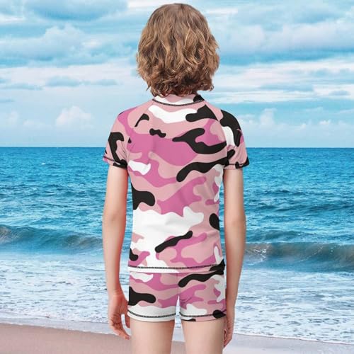 Pink Camouflage MilitaryChildren's Swimsuits Boys Two Piece Suit9-11Y（140cm）2