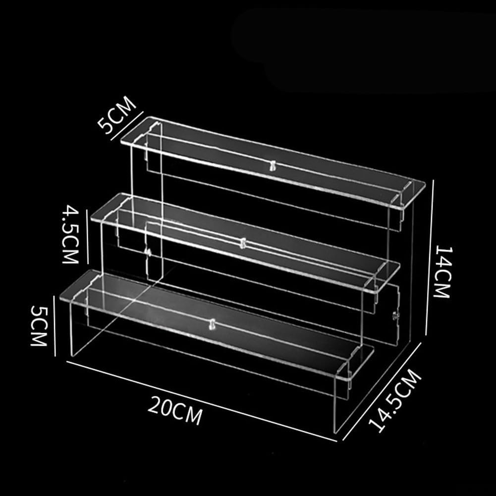 Acrylic Ladder Display Stand, Transparent Tiered Shelf for Perfume Organizer, Jewellery Display Riser, Collectible Figure Showcase and Cupcake Presentation,(3 layers 20cm)