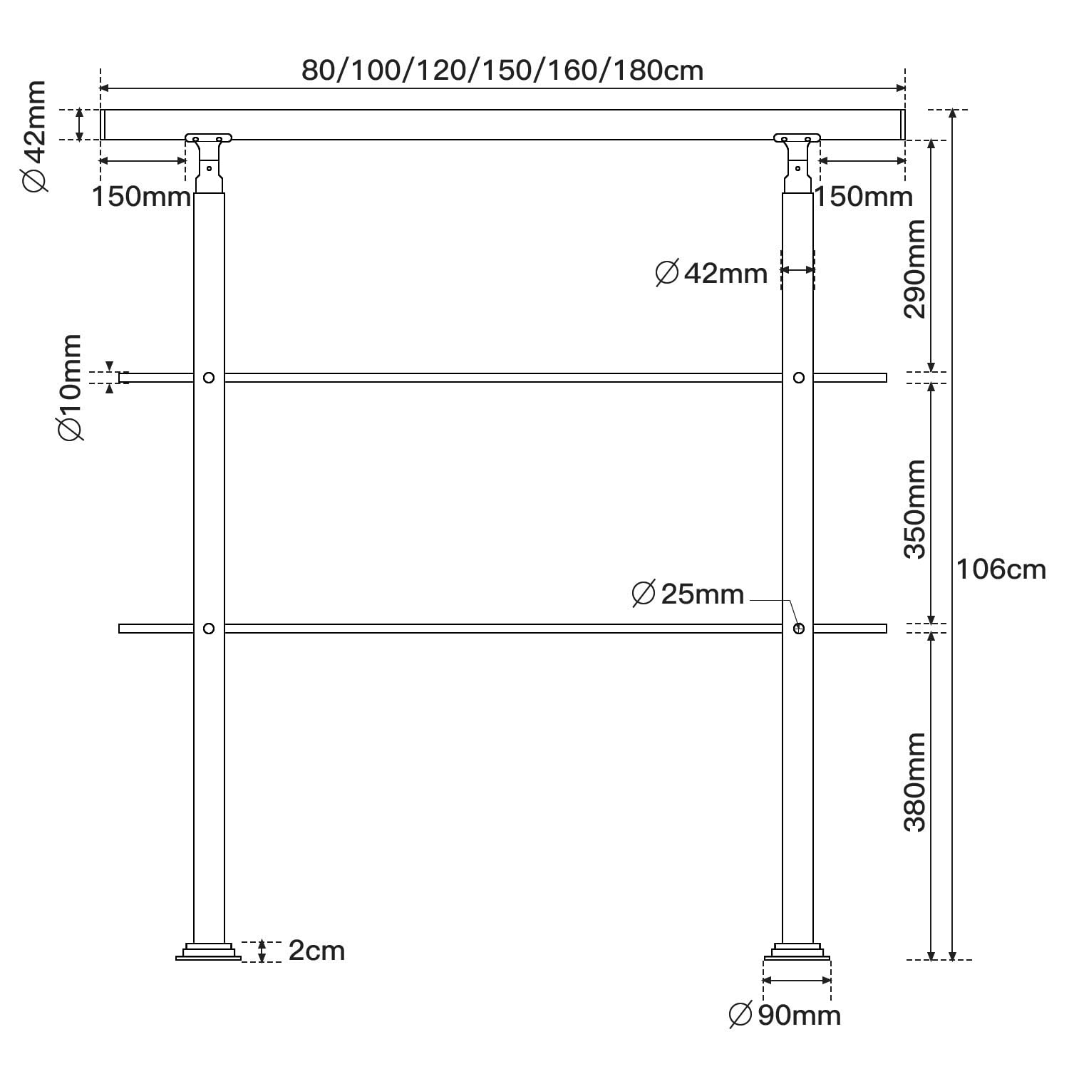 Ikodm Corrimano in acciaio inox 160 cm, ringhiera per scale esterno e interno con 2 barre trasversali e accessori Ø 42 mm, regolabile ad angolo, per scale, giardino, ingresso casa, parapetto