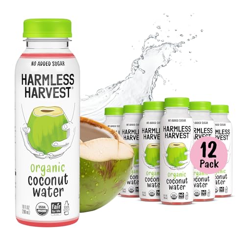 Harmless Harvest Organic Coconut Water 10 Fl Oz, 12 Pack – Original Coconut Water No Sugar Added, No Added Flavor Only Natural Electrolyte Hydration Drink, Non-GMO & Fair for Life Certified