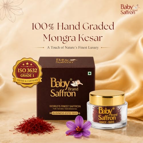 Image of Baby Brand Saffron Original Mongra Kesar /Keshar Premium Gift Box With Acrylic Jar | Handpicked, Grade 1 ISO 3632 Tested | Authentic Colour & Aroma | For Festive, Corporate Gifting | 1gm, Pack Of 1