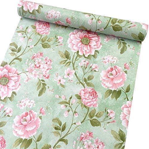 Yifely Vintage Flower Drawer Shelving Paper Self-Adhesive Shelf Liner Makeup Jewelry Cabinet Decor 17.7 Inch by 9.8 Feet