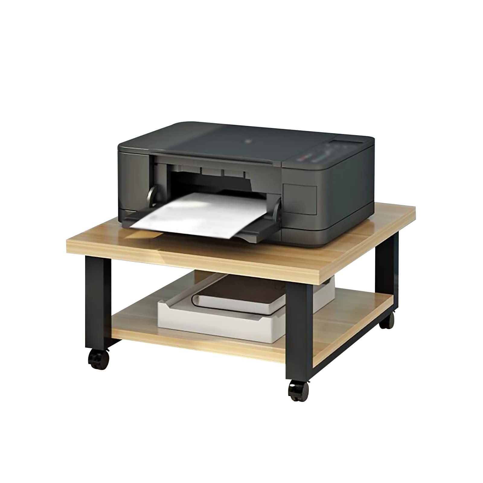 Rollender Druckerwagen,Beweglicher Bodenstehender Multifunktionsdrucker Faxscanner Kopiererwagen,für Heimschlafzimmer Büro Schule(Size:50x50x28cm,Color:Nussbaum hell)