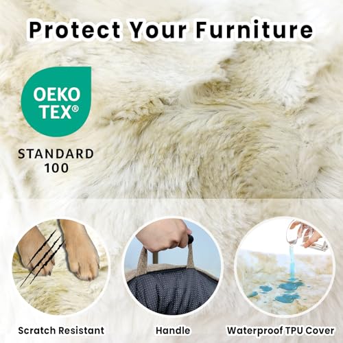 Image of Calming Dog Bed for Couch with Tie-Dye Pattern, 45x37 Inch, Khaki