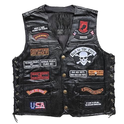 WalnutKing Men Leather Motorcycle Jacket Vest Cool Patches (US, Alpha, Medium, Regular, Regular, 5)