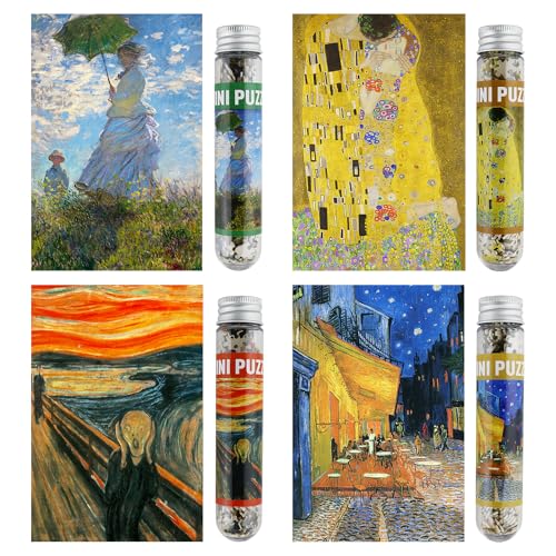 MISITU Lot de 4 mini puzzles de 150 pièces pour adultes Art Peinture à l'huile Puzzle de voyage comme décoration de la maison