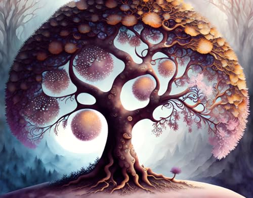 Toile art mural pour salon contemporain arbre fractal aquarelle 58x90 cm