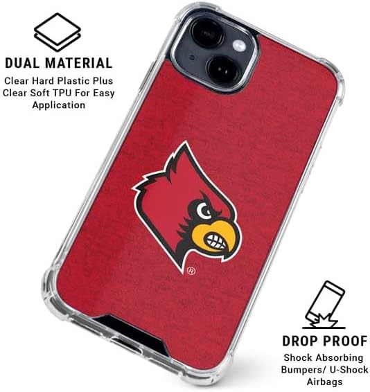 Skinit Clear Phone Case Compatible with iPhone 15 - Officially Licensed University of Louisville Red Background Design