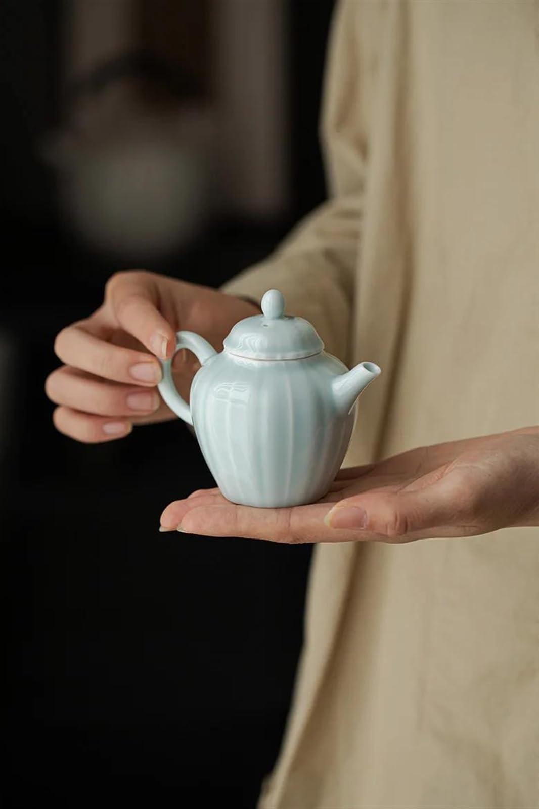 Ceramiczny czajniczek w stylu chińskim， Zestaw do popołudniowej herbaty Chiński Celadon Niebieski Ceramiczny Czajnik Zestaw do ceremonii herbacianej Mleko Oolong Herbata Tie Guan Yin Jaśmin Zestaw do