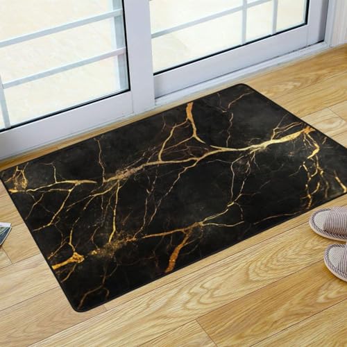 UMIRIKO Black Gold Marble Kitchen Rug Mats Anti Fatigue Non Slip Mats Kitchen Mats for Floor Kitchen Decor 36x24 Inch 202a4680