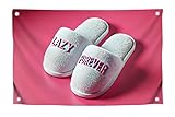 3x5 Ft Polyester Flag with Quote with Four Brass Grommets - Pink Flag with White Slippers Lazy Forever Wall Decoration - Multicolored Banner for Bedroom and Teen Boys or Fun for College Room Banners