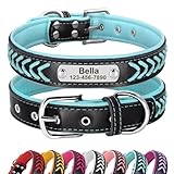 Didog Leather Custom Collar,Braided Leather Engraved Dog Collars with Personalized Nameplate for Small Medium Large Dogs,Blue,L Size