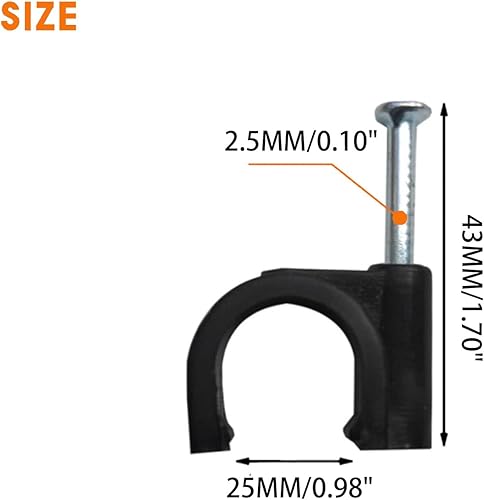 Miniatura 2 de SWZHAI - 80 piezas de gancho en J de media abrazadera negro con clavo, abrazaderas Pex de 0.984in1 pulgada en clips de cable Ethernet, clips de