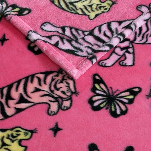 Image of Betsey Johnson - Blanket, Buttery-Soft Throw Blanket for Couch or Bed, Boldly Plush & Oversized Bedding (Butterfly Tiger Pink, 50 inch x 70 inch)