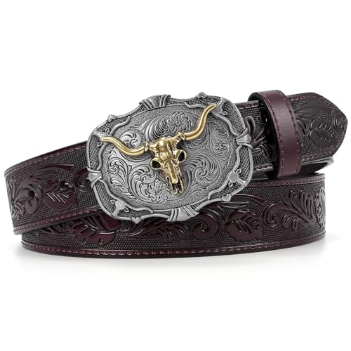 SANSTHS Cowboy Belts for Men Women Western Buckle Belt Cowboy