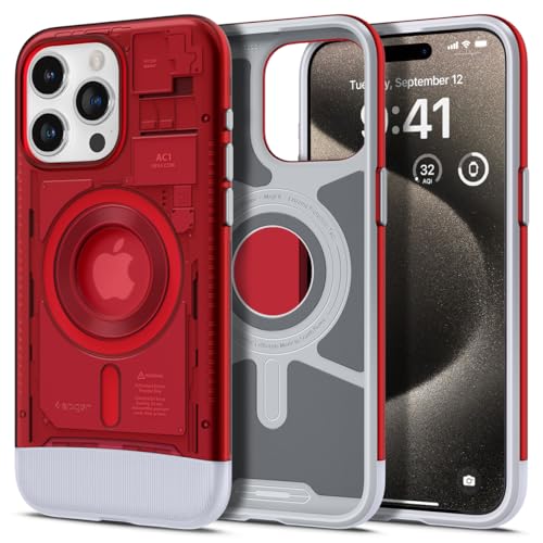 Image of Spigen Classic C1 MagFit Back Cover Case for iPhone 15 Pro Max, MagSafe Compatible, Camera Control Button - PC+TPU | Ruby