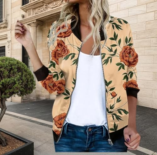 HipGlamp Women's Floral Print Bomber Jacket Casual Vintage Zip Coat Lightweight Long Sleeve Outwear Tops Windbreaker4