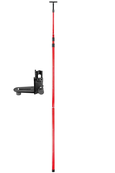 Firecore 13 Ft./4m Telescoping Pole with 1/4-Inch by 20-Inch Laser Mount, Adjustable Laser Level Mounting Pole for Rotary and Line Lasers