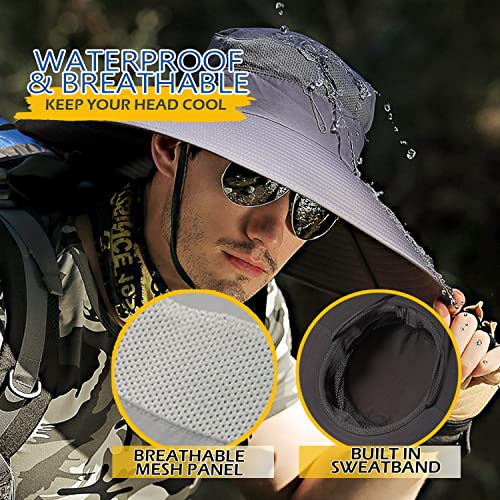 Hllman Super Wide Brim Sun Hat-Upf 50+ Protection,Mens/Womens Hat For Fishing, Hiking, Gardening,Breathable Nylon & Mesh Dark Grey #TOP4