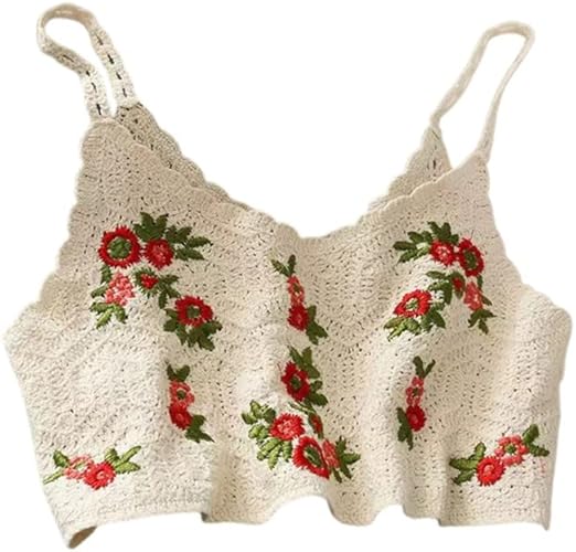 Amazon Co Jp Amazon限定ブランド サラデマント タンクトップ レディース 夏 ショート丈 ハンドニット刺繍 カットソー トップス キャミソール シアー感 可愛い お洒落 女性らしい サマー 薄手 ボレロ 背中透かし 2521 B Beige ファッション