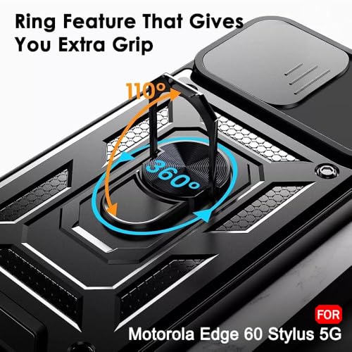 Image of AIBEX Back Cover for Motorola Edge 60 Stlyus 5G | D10 Tough Armor Case | Sliding Camera Shield | 360 Protection | Kickstand Ring Holder | Military-Grade Shockproof Bumper Case