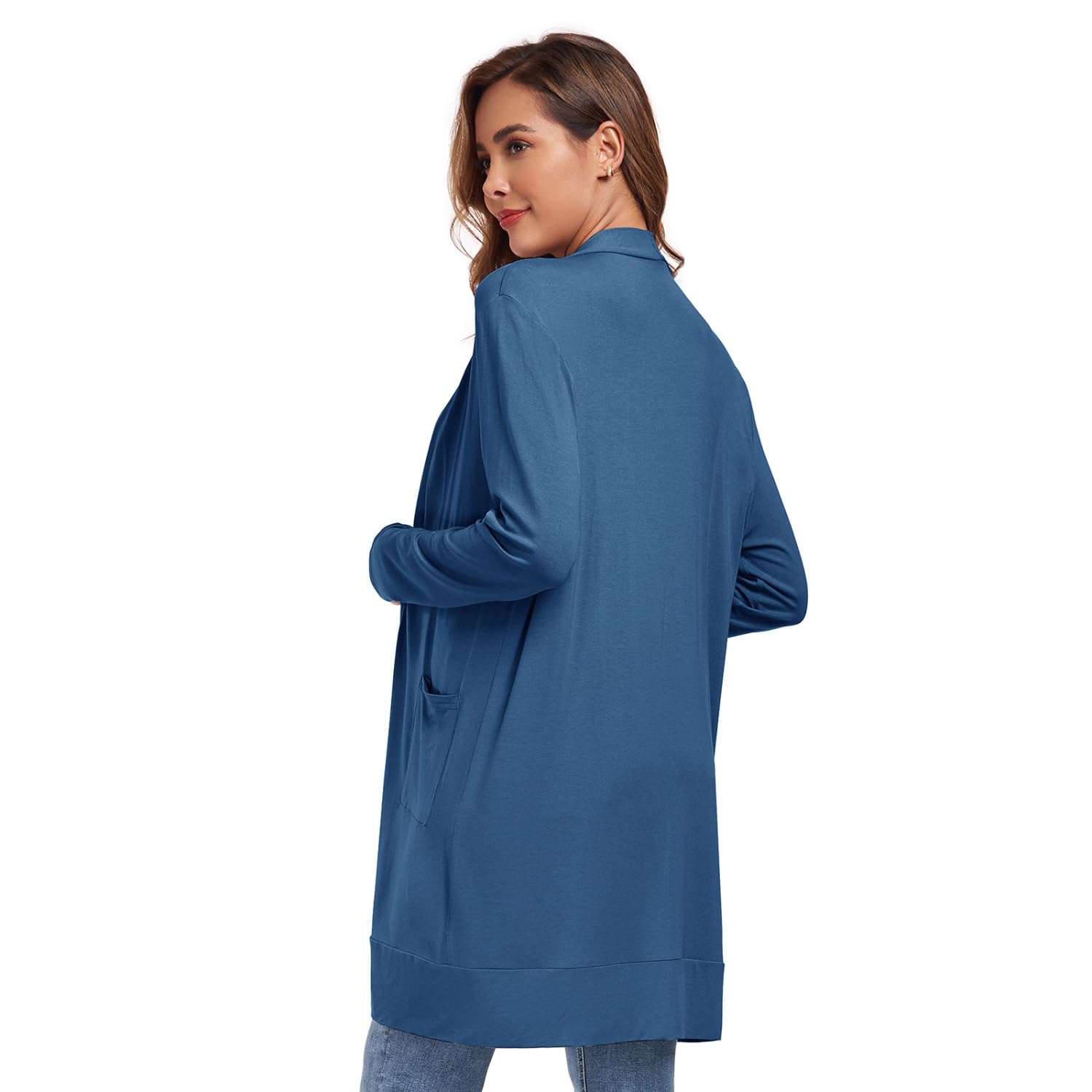 TownCat Cardigan Donna Lungo Casual Colore Solido Versatile a Maniche Lunghe Leggero con Tasca Comodo e Traspirante Elegante Aperto Cappotto Lungo