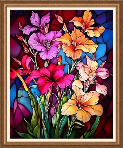 Image of Disnesart Cross Stitch Stamped Full Embroidery Kits DIY 11CT Cotton Thread Printed DIY Needlepoint Kits Craft Needlework Set Cross-Stitch Stamped Sets-Colorful Flowers 16x20 inch