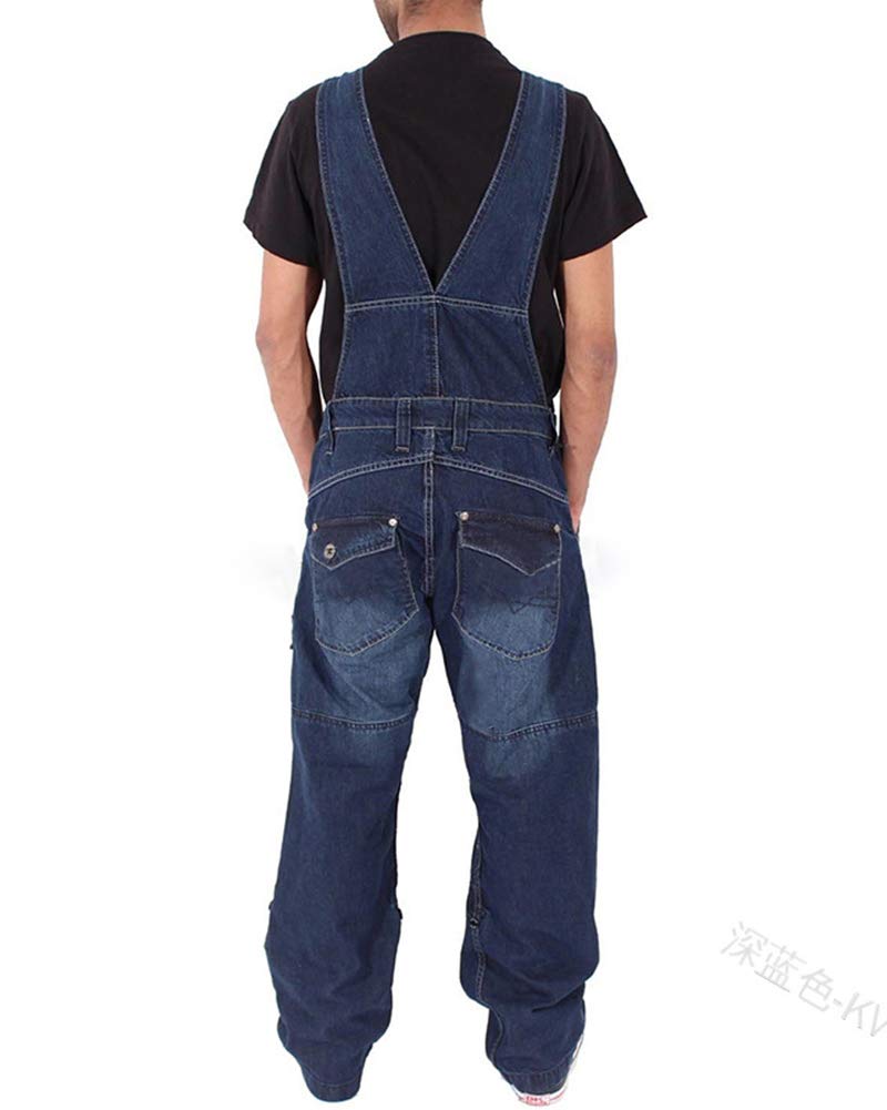 Peto Corte Ajuste Holgado Pantalón para Hombre Mono Vaquero Mezclilla Jumpsuit Casual Pantalones con Bolsillos Azul Marino 2XL
