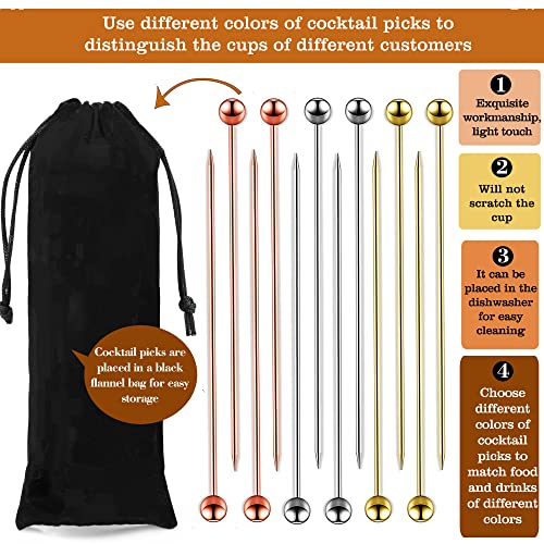 Cocktail Picks 12 Pcs, 4 Inches Reusable Stainless Steel Cocktail Garnish Toothpicks Set Gifts, Fancy Drinks Bloody Mary Metal Skewers Martini Picks Reusable For Appetizers Olives Brandied Cherries #TOP6