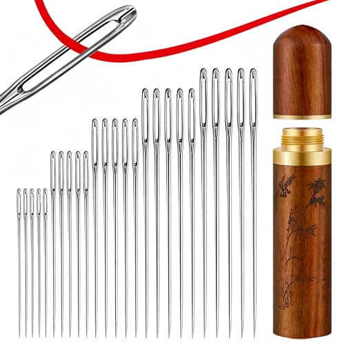 25 Pcs Large Eye Hand Sewing Needles Durable & Rustproof Stainless Steel Hand Sewing-Needles Yarn Knitting Embroidery-Needles Sharp Large-Eye Stainless-Stee Craft Set (Silver)