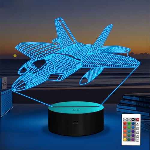 Image of OkiyiD Airplane Model Gifts for Boys Men Pilot,16 Colors 3D Airplane Night Light for Aviation Lovers Room Decor,F-22 Raptor Vehicle Flighter Jet Plane 3D Illusion Lamp for Kids Xmas Gifts