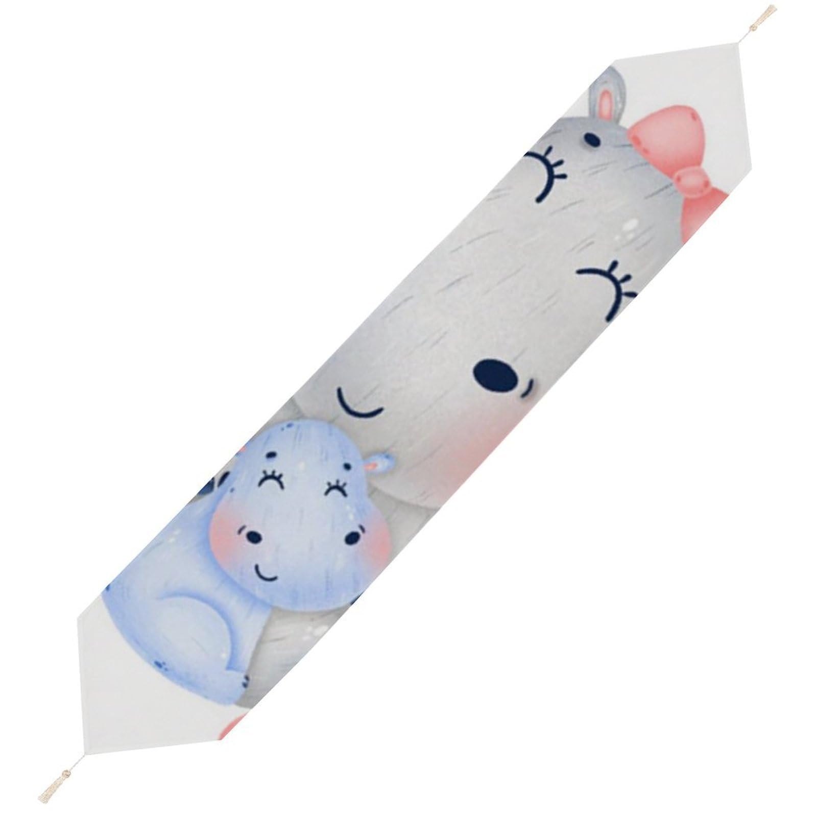 JZemdybill 178*33cm Table Runner with Tassel, Hippopotamus Table Runner, Table Decoration for Kitchen, Party, Restaurant